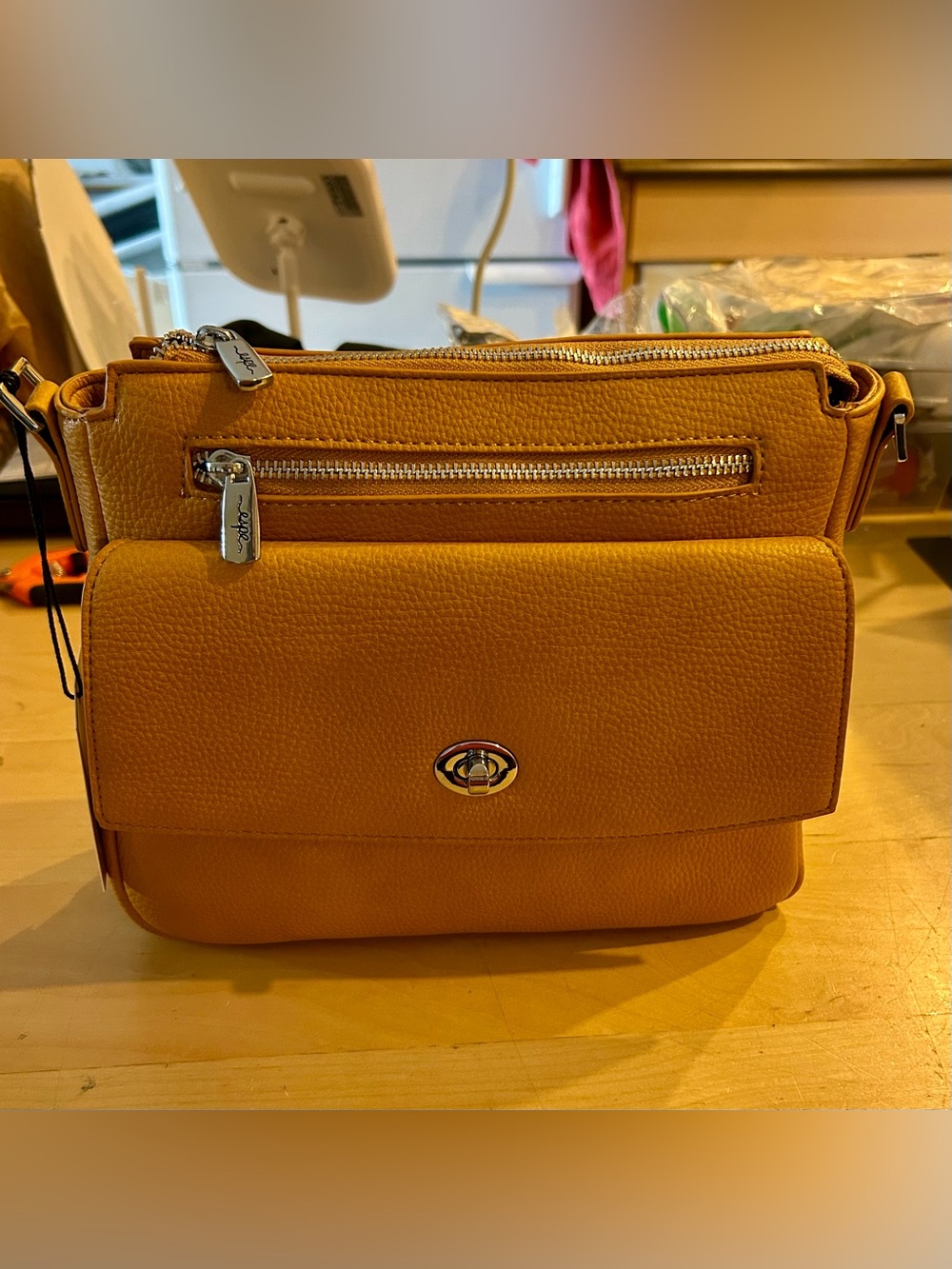 Yellow Women’s Crossbody Bag with Front Flap - Espe - Vegan Leather